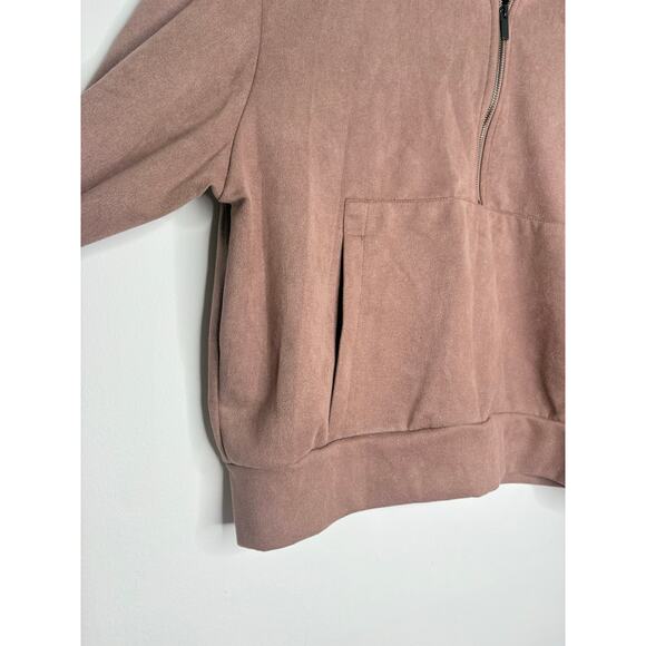 Tahari Faux Suede Half Zip Sweatshirt Size Medium Mauve Pullover - Picture 4 of 8